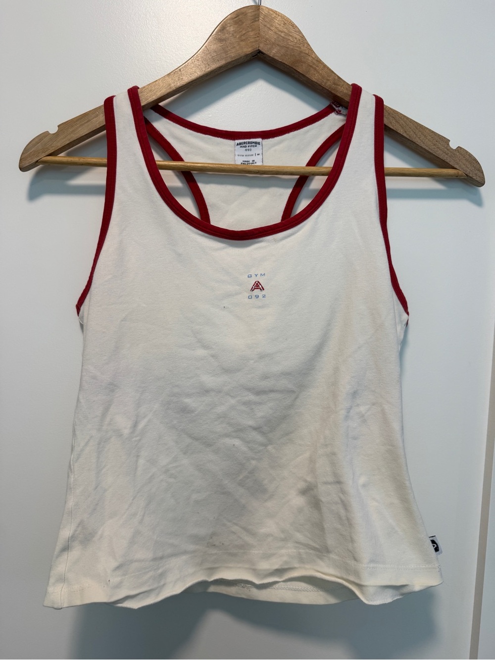 Y2K Abercrombie Ringer Crop Tank Top Red Trim Built In Bra Distressed M